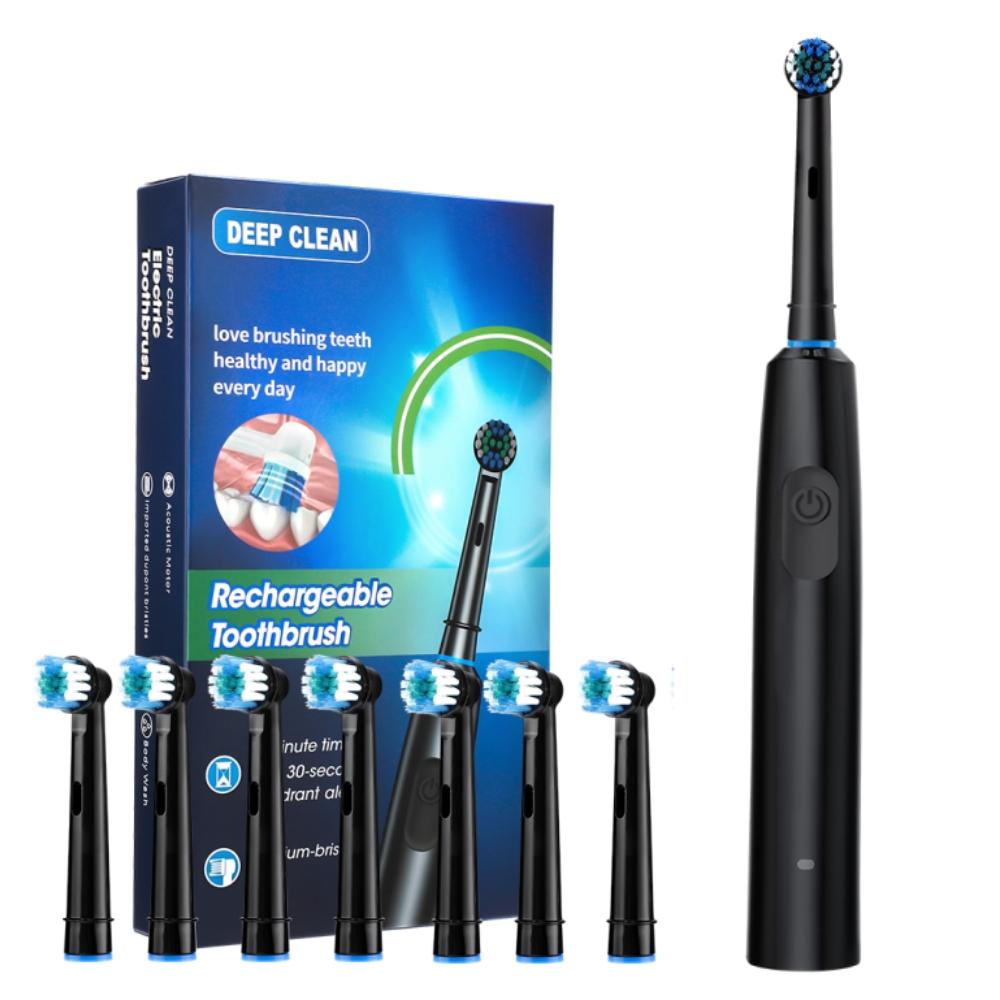 Electric Toothbrush Rotary Rechargeable Teeth Cleaner for Adults Soft Bristles Rotating Round Brush Heads Smart Timer Toothbrush