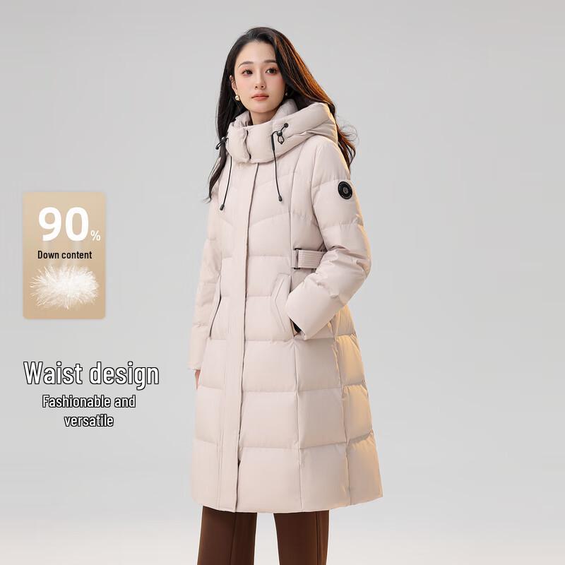 SNOWFLYING Women's Elegant Cinch-Waist Long Down Jacket