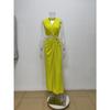 GMXIA Moda Donna Estate Primavera Nodo Vuoto Spacco Pieghettato Irregolare Colore Solido Stampa Senza Maniche Scollo a V Vita Alta Abiti Casual