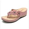 Summer new flower sandals car line platform toe slippers retro beach flip-flops