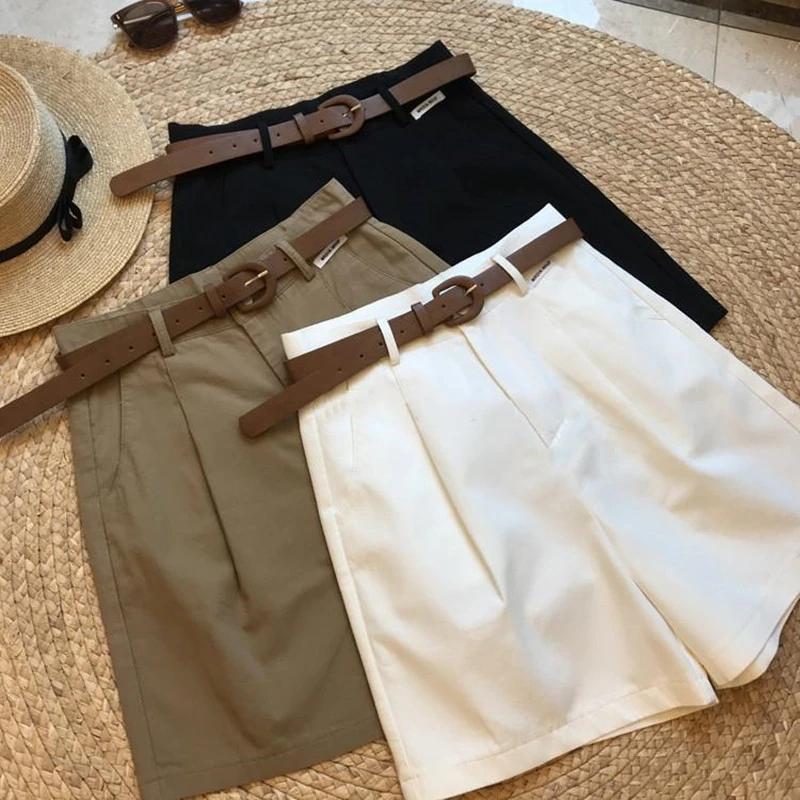 Summer Wide Leg Shorts for Women Thin Cotton A Line Short Pants Office Lady Classic Loose Casual Zipper Tooling Shorts Five-point Pants
