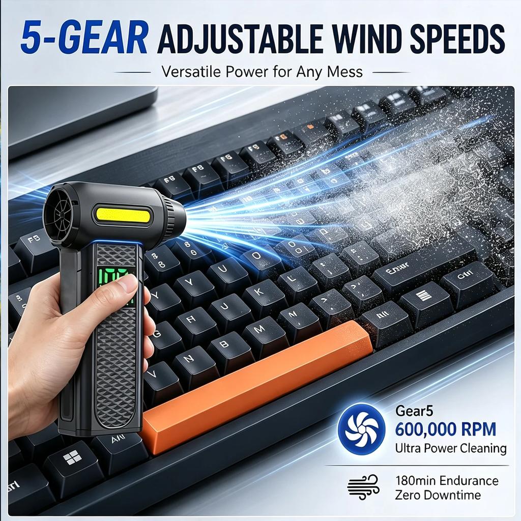 600000RPM Violent Fan Portable Air Blower 5 Gear Adjustable BrushlessTurbo Blower whith 10000mAh Battery Display Cordless Compressed Air Duster