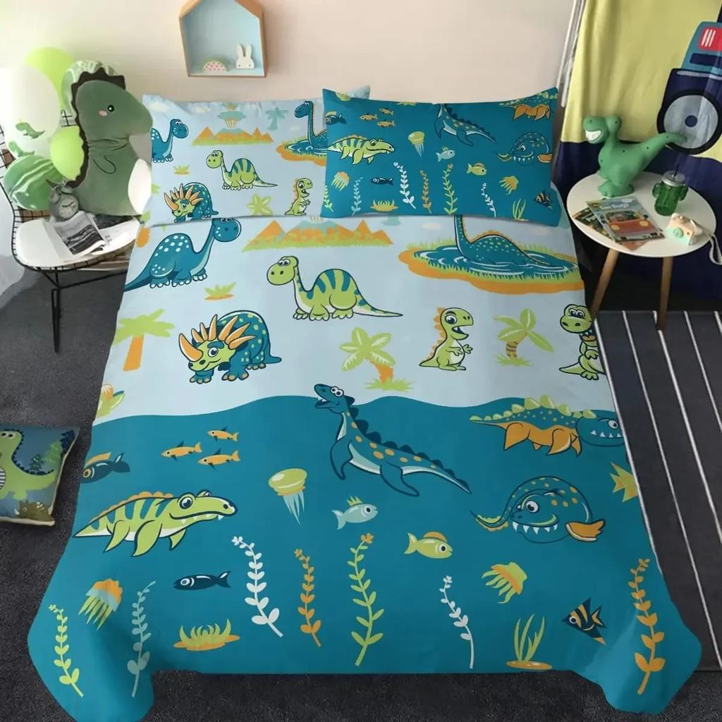 Dinosaur Cute Ancient Animal Comfortable Duvet Quilt Cover Pillowcase Bedding Set Children Bedroom Decoration Home Textile