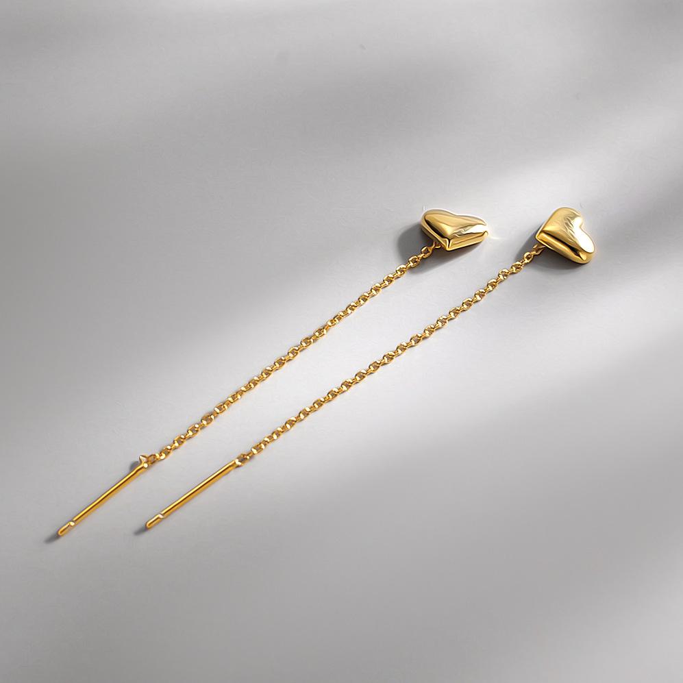 S925 Silber Herz Quaste Ohrlinie Elegante Lange Kette Hängeohrringe Zartes Temperament Schmuck Für Frauen