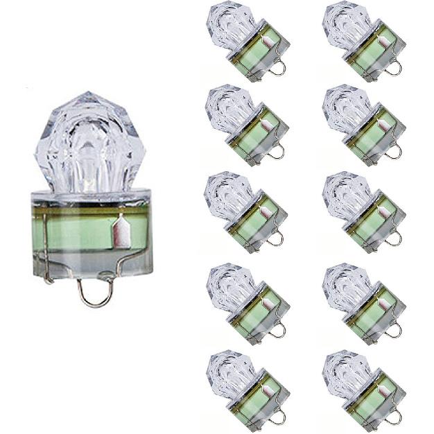 LED Fishing Light Underwater Deep Drop Lights Waterproof Diamond Tubular Underwater Fishing Lure Light Attractants for Tuna Swordfish, 10 Pack