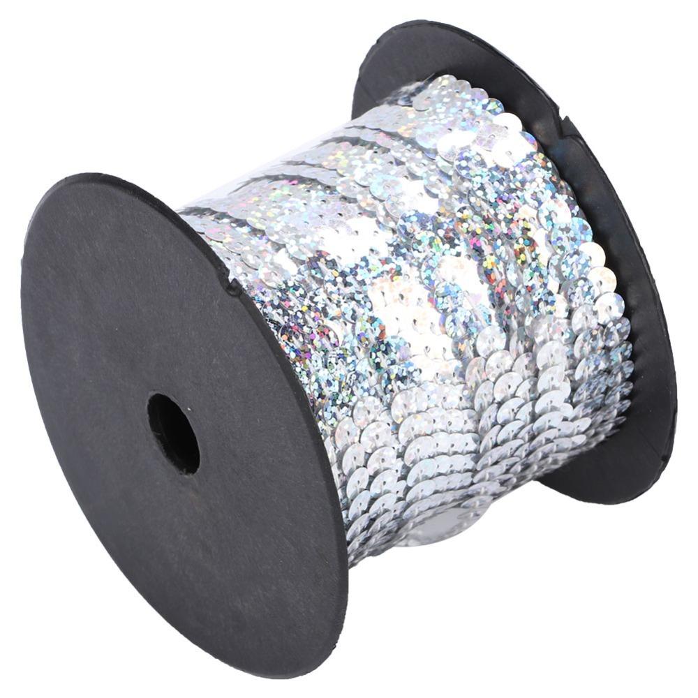 1pcs Round Flat Shape Sequin Trim 6mm Width Glitter Ribbon Flat Sequin Strip  Crafts Projects серебряный