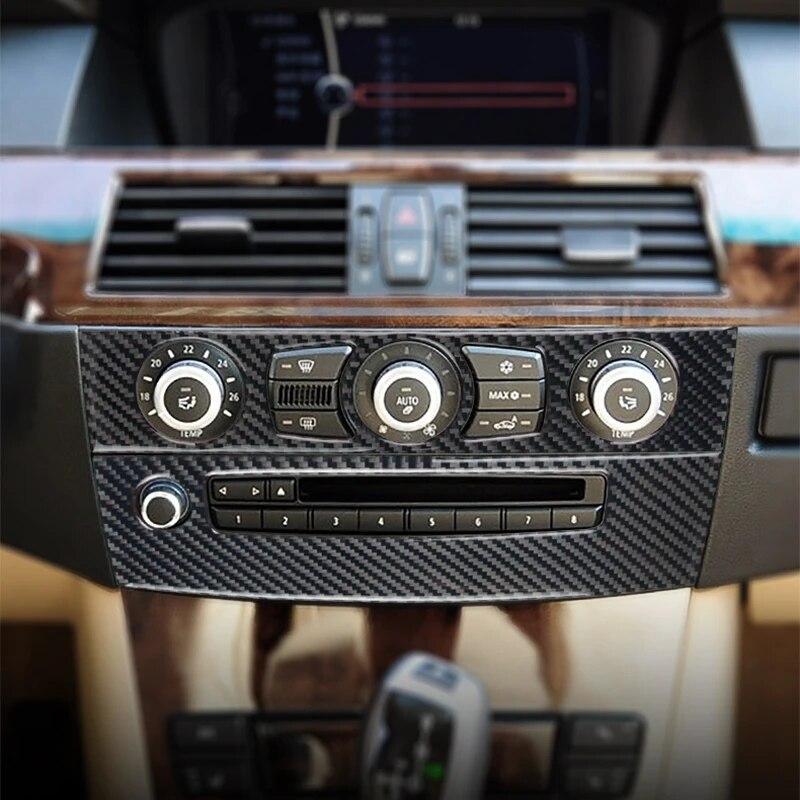 2 ΤΕΜ Διακοσμητικό Κάλυμμα Επένδυσης Πίνακα CD Κλιματισμού Κεντρικής Κονσόλας Αυτοκινήτου από ανθρακονήματα Για BMW Σειρά 5 E60 2008-10 Αξεσουάρ