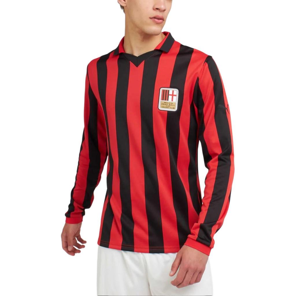 Puma Color Block Striped Comfortable Soccer Shirt Casual Moisture-Wicking Quick-Dry Long Sleeve T-Shirt AC Milan 125th Anniversary Edition 77505204