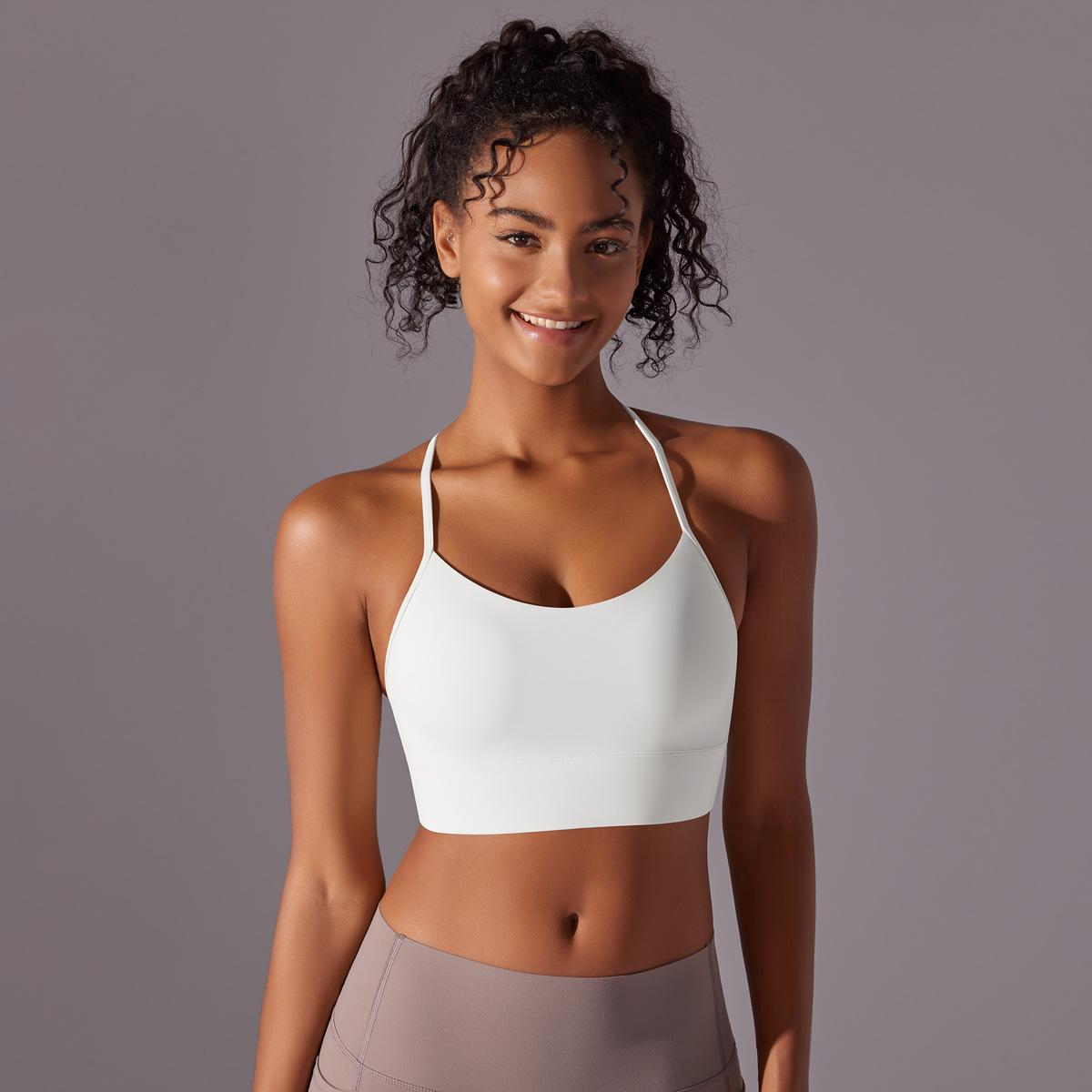 Новая одежда для обнаженной йоги, майка, спортивное нижнее белье для пилатеса, женский летний сексуальный спортивный бюстгальтер для фитнеса и йоги с открытой спиной S белый