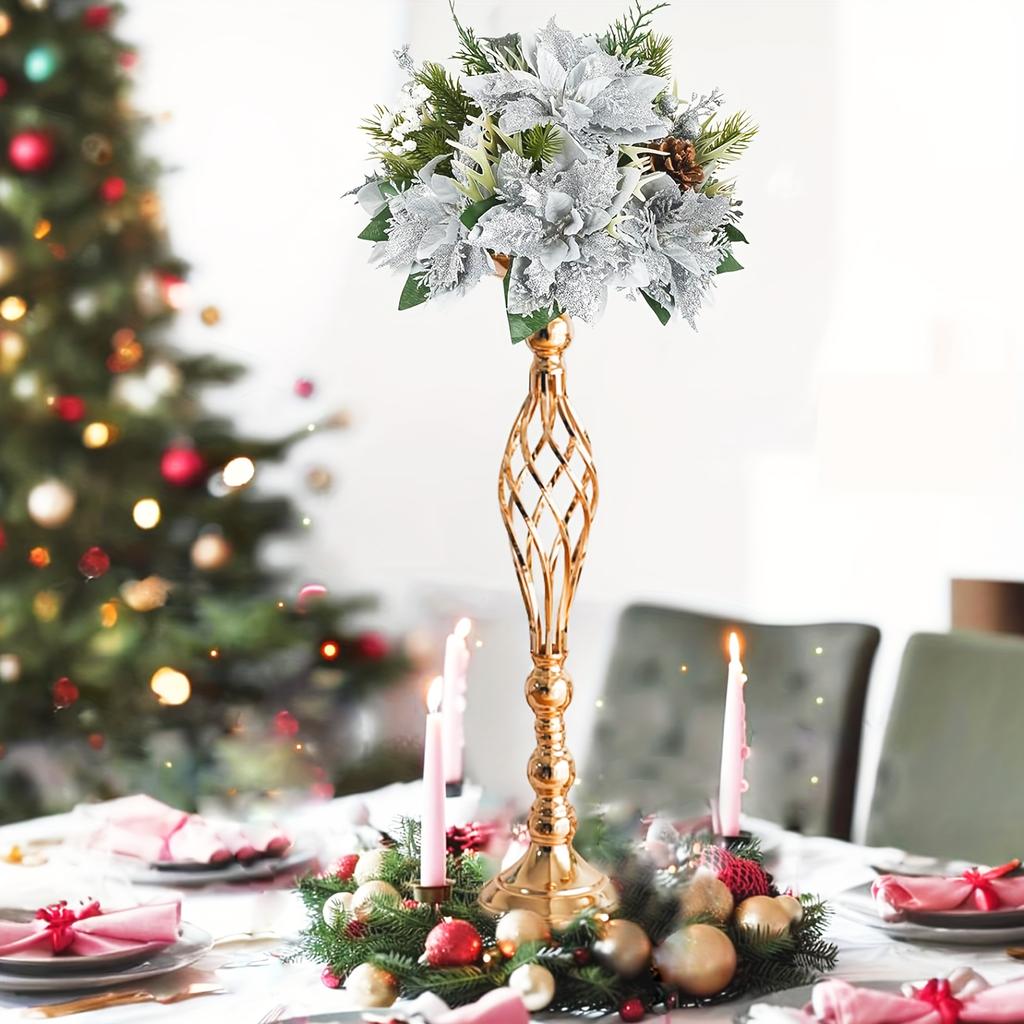 10pcs Elegant Metal Flower Vase Dining Table Butter Lamp Candlestick Ornaments Boho Artificial Flower Decor Bottle Flower Stand