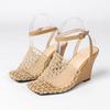 Fashion European And American Wedge Heel Flip-Flops With A Sense Of Design Hollowed-Out Woven Fishing Net Shoes Single Shoes