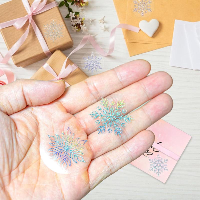 500 Sheets/Roll Transparent Snowflakes Stickers Christmas Tags Stickers For Kids Gift Baking Package Envelope Decor Stationery