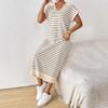 Women's Summer Sexy Knitted Striped V Neck Long Dress
