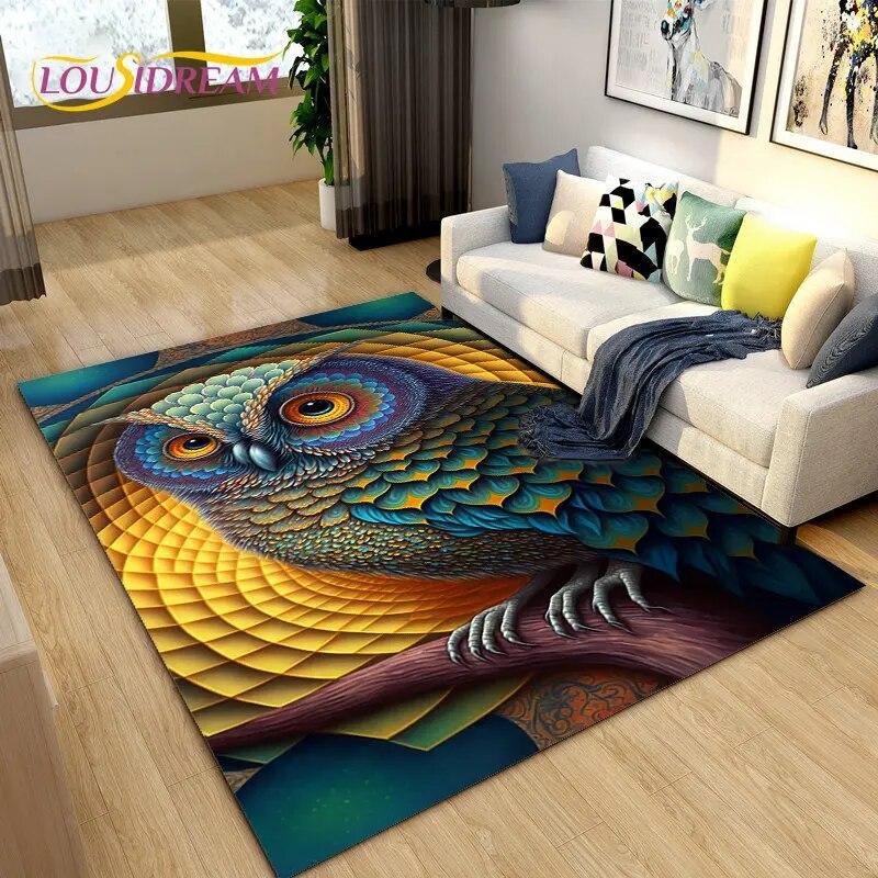 3D Cartoon Cute Owl Area Rug,Carpet Rug for Home Living Room Children's Bedroom Sofa Doormat Decor,Kitchen Non-slip Floor Mat