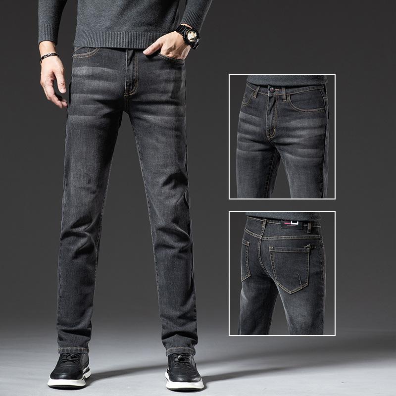 Mittelhohe Jeans Herren Locker Gerade Trend Vielseitig Elastisch Lässige Lange Hosen