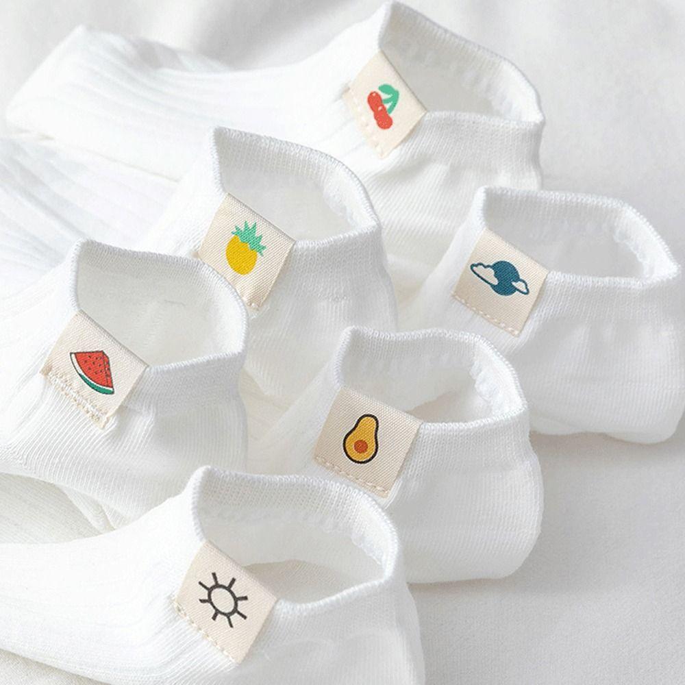 Fruit Pattern Decor Women Short Socks Shallow Mouth Tube Socks Sweat Absorption Boat Socks  Summer
