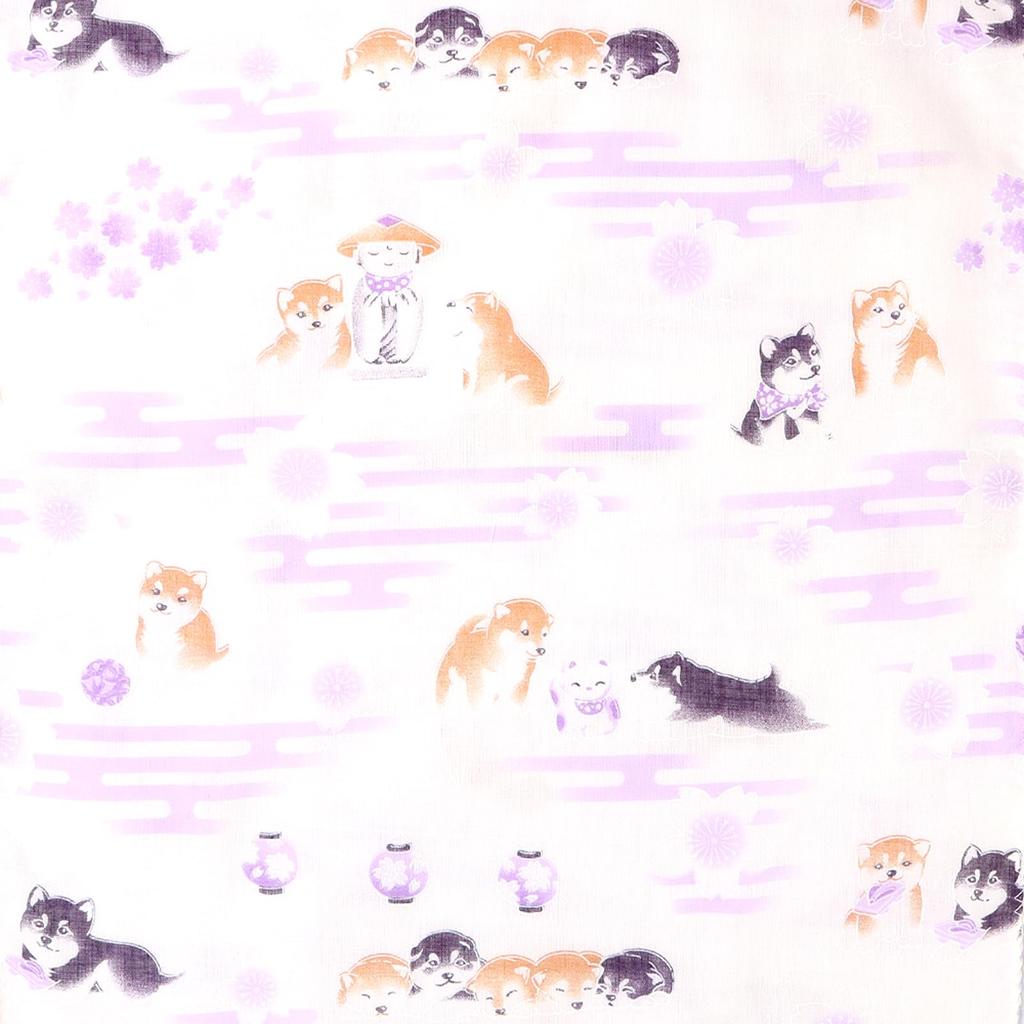 Cluster Tenugui Washed Gauze with Finish and Ranman Flower Pattern Set of Japanese-made (Tenugui) Double-Layered Anti-Fray [Mameshiba (Lavender) / 3]