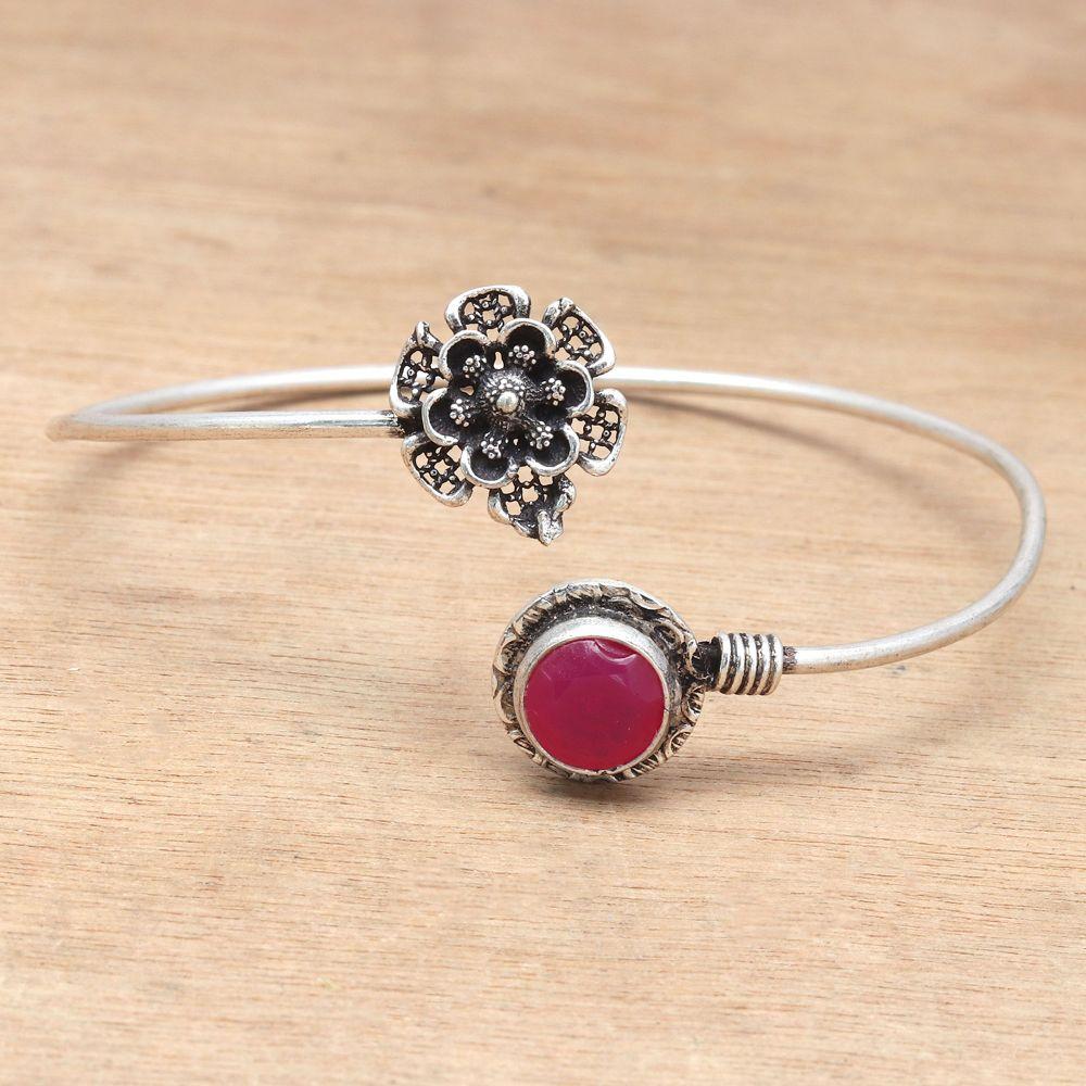 Ruby Gemstone Handmade Jewelry Cuff Bracelets 7''Adjustable