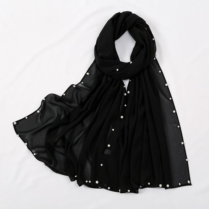 

Популярный горячо продаваемый длинный шифоновый шарф плюс маленький жемчуг женский золотой и серебряный жемчужный платок для головы 180CM