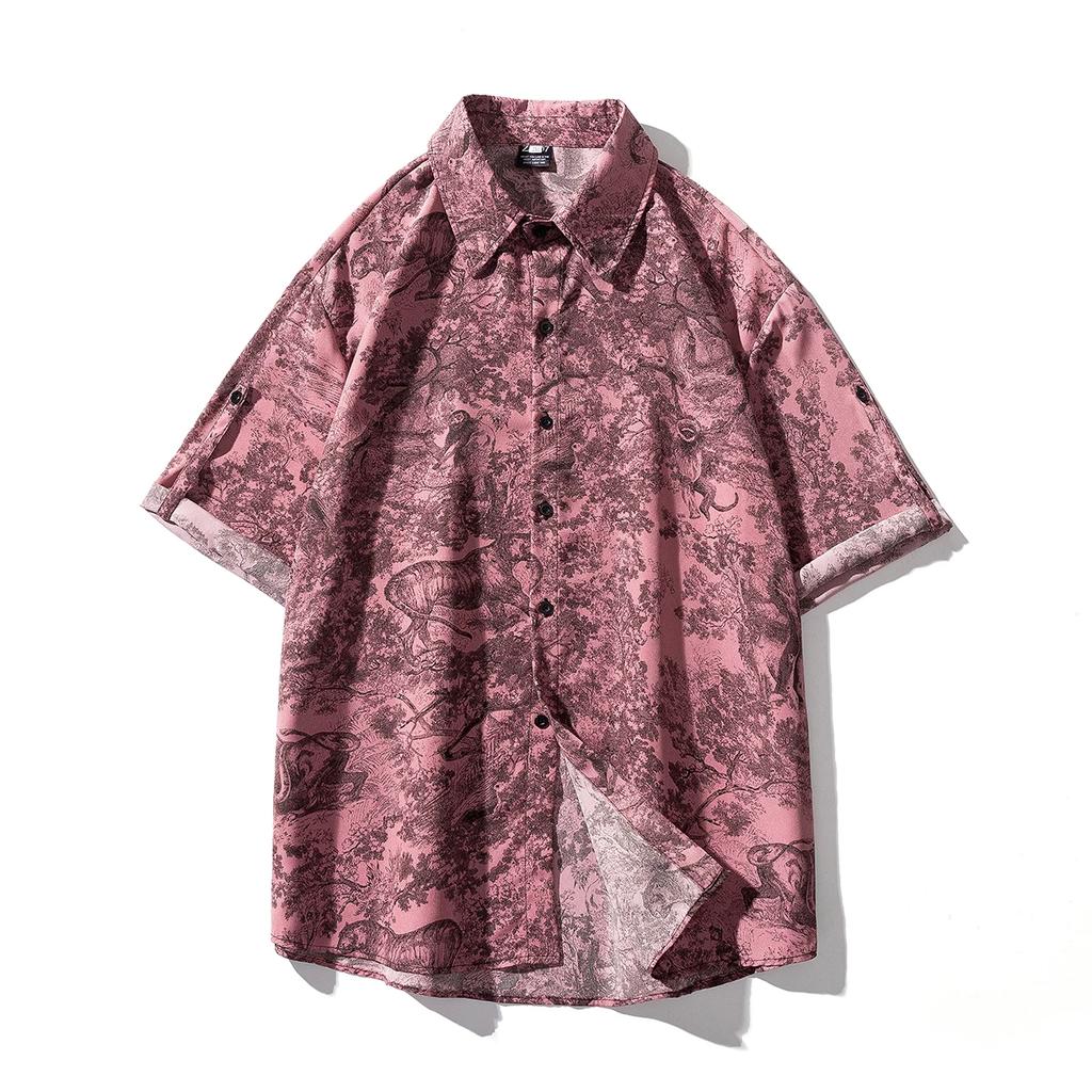 2026 Summer Men Casual Print Sets Men Short Sleeve Single Breasted Shirt+Shorts Set Male Beach Shorts Home Clothes Set