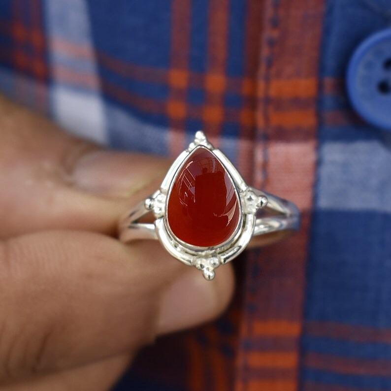 Carnelian Pear Gemstone Solid 925 Sterling Silver Ring, Handmade Designer Ring, Boho Ring, Gift For Her, Christmas Jewelry