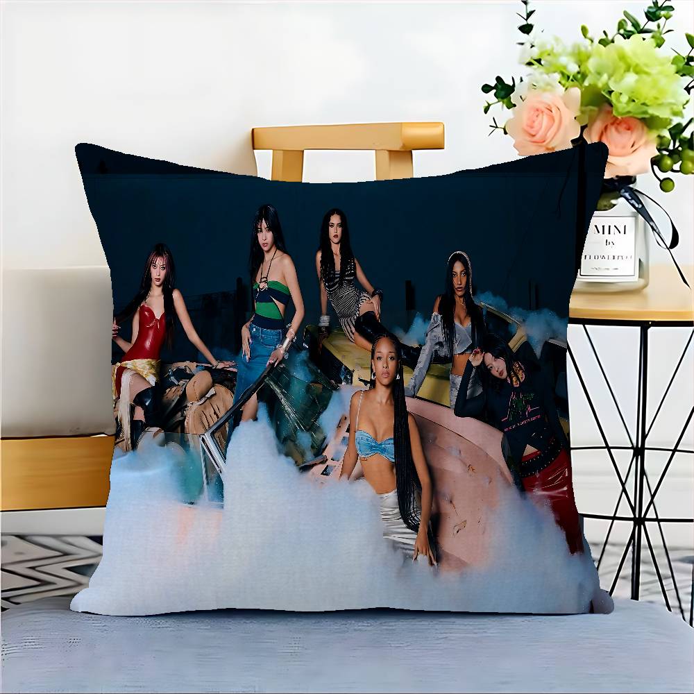 Korea Kpop Band K-Katseye Cushion Cover Polyester Sofa Cushions Decorative Throw Pillows Home Decoration Pillowcover