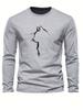 Men's Loose and Comfortable Sports and Leisure Cat Pattern Printed Round Neck Long Sleeved T-shirt Top