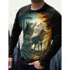 3D Printed Wolf Eagle T Shirt For Men Vintage Animal Pattern Tees Spring Autumn Long Sleeves O-Neck Tops Loose Street T-Shirts
