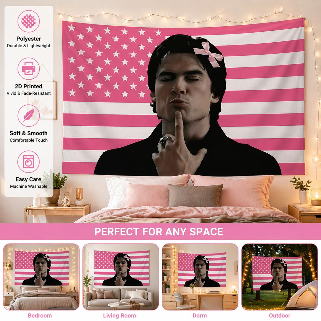 D-Damon S-Salvatore American Flag 3x5ft Aesthetic Tapestry for College Dorm Bedroom Room Decor Wall Hanging