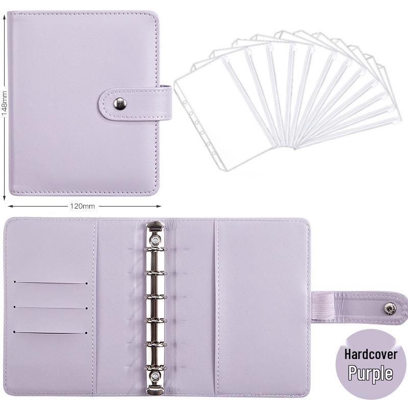 A6 Macaroon Leather Notebook Binder with 12 Refillable Zipper Pockets for Bills and Coins