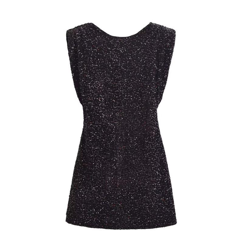 European American Women s Fashionable Backless Sequined Velvet Short Dress S
