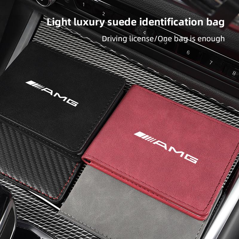 Car Suede Driver License Holder ID Card Bag Tire Valve Cap For Mercedes Benz AMG W204 W205 W203 W211 W212 W213 W201 W210 W124