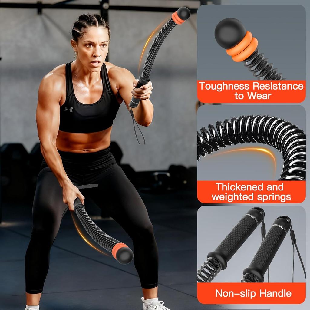 Ropeless Battle Ropes,Heavy Duty Workout Rope for Home Gym with Training Poster,Portable Arm Exerciser Rope for Strength Building,Aerobic Training