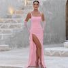 Abito da sera da donna stile INS europeo e americano, abito lungo, moda estiva, sexy, con spalline, schiena scoperta, spacco alto