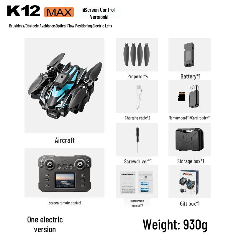 K12Max Drone: HD Aerial Photography, Screen Display, Remote Control, Brushless Obstacle Avoidance Quadcopter