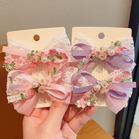 Girl Hair Pin Thin Organza Lace Embroidery Flower Lace Imitation Pearls Decor Hair Clip Spring Forest Style Hairpin