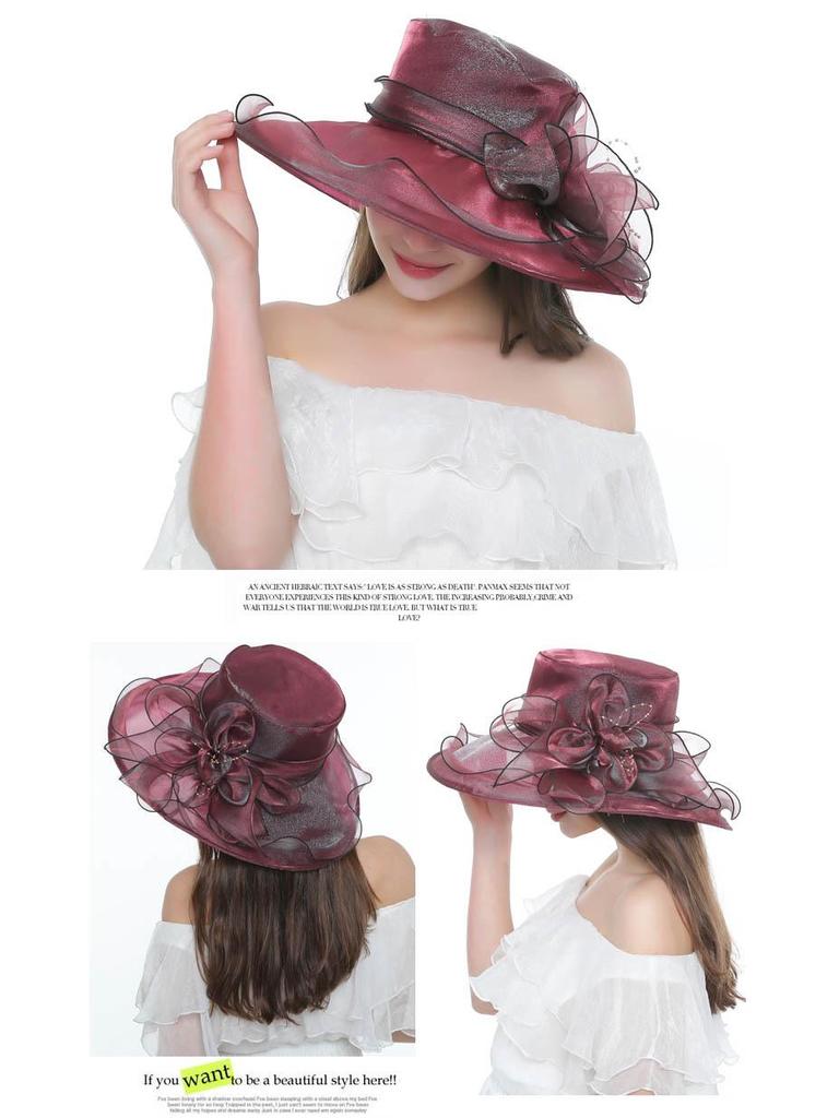 Korean Retro Floral Mesh Sun Hat - Women's Summer Fedora