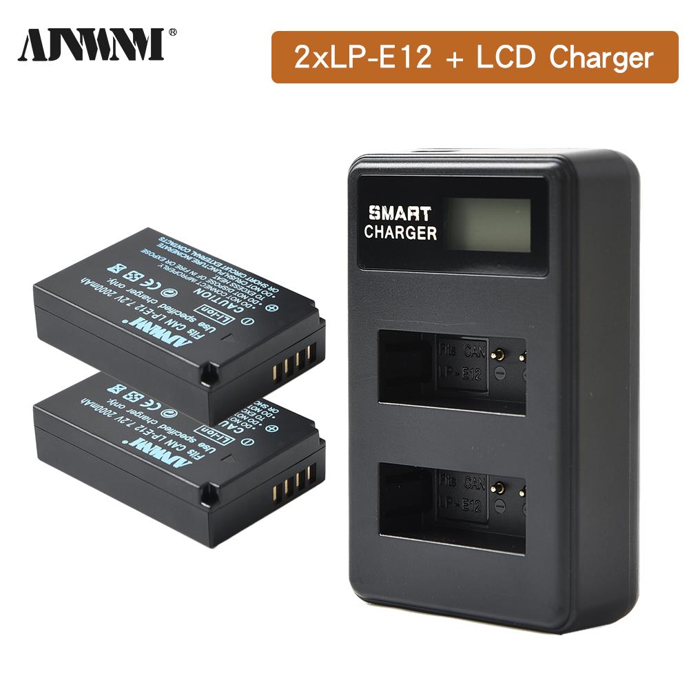 AJNWNM LP-E12 LP E12 LPE12 Li-ion Battery Set for Canon EOS M50, EOS M100,100D Kiss X7 Rebel SL1 Charger