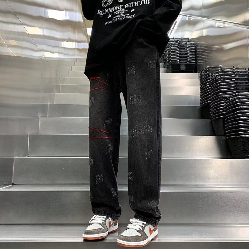 Джинсы хай-стрит мужские трендовый бренд европейский и американский вайб старые брюки 2025 весна и осень американские новые свободные прямые брюки S