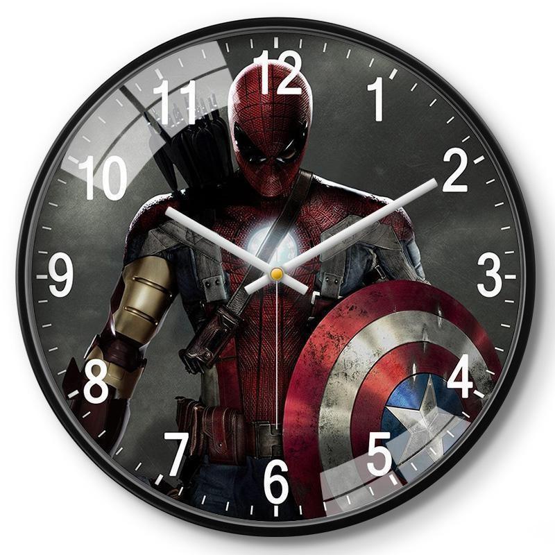 Marvel Captain America Iron Man Spider-Man Muster Wanduhr für Kinderzimmer Dekoration