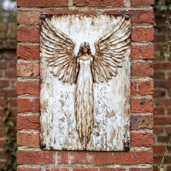 Arte de Parede em Metal Anjo da Guarda Rústico, Placa Pendurada Vintage com Asas de Anjo Desgastadas para Casa de Fazenda, Sala de Estar, Quarto, Hall de Entrada, Varanda, Decoração de Parede