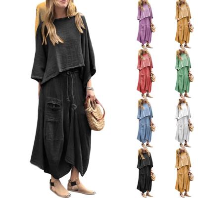 Women's Loose Comfortable Casual Fashionable Solid Color Long Sleeved Top Solid Color Skirt Two-piece Set
