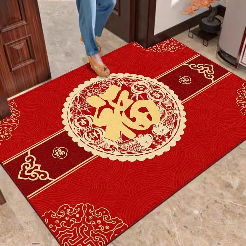 VIKAMA Chinese New Year Entry Door Mat Door Mat Entry And Exit Safe Red Festive Doormat Fu Character Carpet Home Decoration
