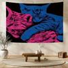 Pink And Blue Cat Wall Tapestry Pop Art Style Colorful Design Animal Decor Boho Bedroom Aesthetic Modern Home Decor Trendy Gift