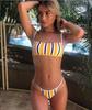 Sexy Women Swimsuit Swimwear Female Striped Bandeau Micro Mini Thong Bikini Set Bathing Suit EMA
