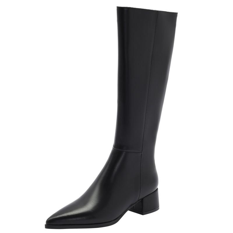 

Women s Knee High Boots Genuine Leather Low Heel Winter Shoes Ladies Footwear Big Size 45 Zipper Black Long Chelsea Boot Brand 39 чорний