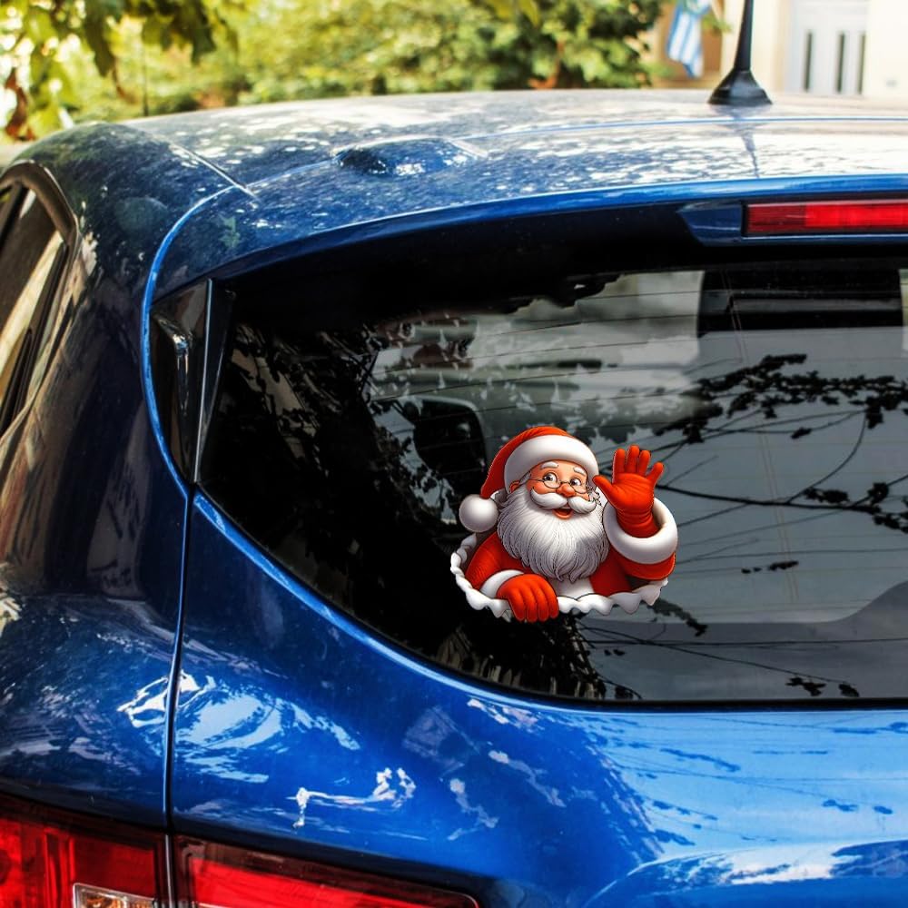 Santa Waving Hand Decal,3D Self-Adhesive Vinyl Sticker for Christmas, Polyvinyl Chloride Car & Window Cling, Suitable for Glass, Metal, Ceramic