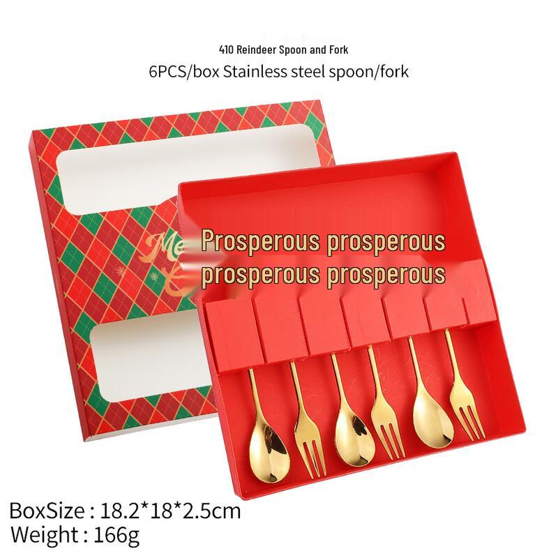 Abay Christmas Elk Stainless Steel Dessert Spoon & Fork Set