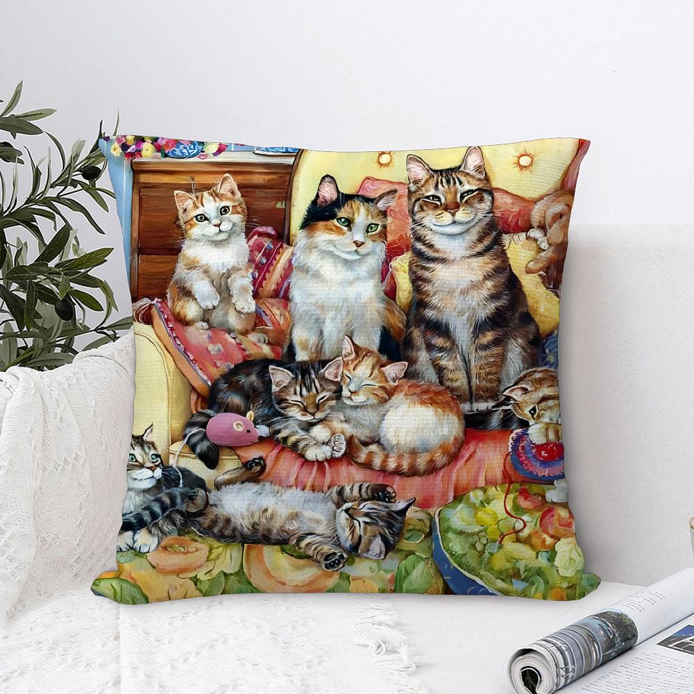 Cat in Library Painting Pillow Case Plush Fabric Soft  Pillowcase Double Sided Print Cushion Cover Household Gifts