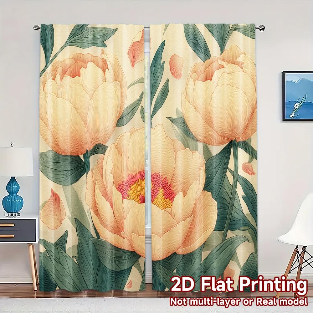 

2D FLAT PRINTING 2pcs Curtains (Without Rod) Floral Spring Blossom Design (3) Ramadan holiday curtains Versatile Polyester 100*130 HOOK 1pcs
